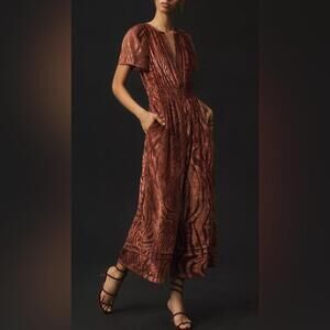 Anthropologie Burgundy Burnout Textured Jumpsuit Sz Sm EUC